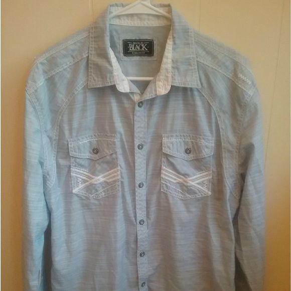 BUCKLE BLACK LIGHT BLUE BUTTON FRONT SHIRT.  M - Picture 1 of 5